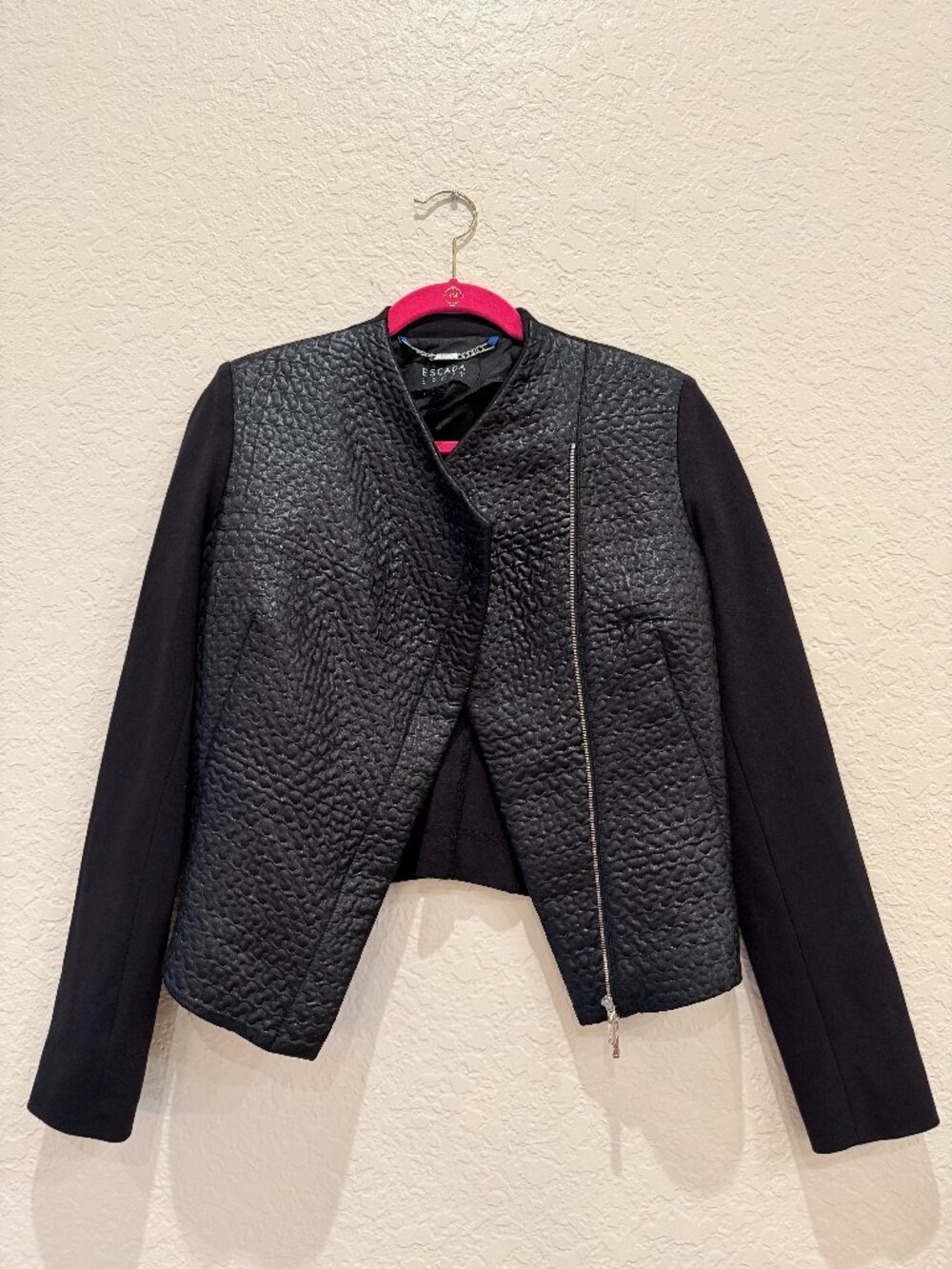 Escada Sport Bastienne Cropped Fitted Jacket Asymmetric Zip 34 XS Black